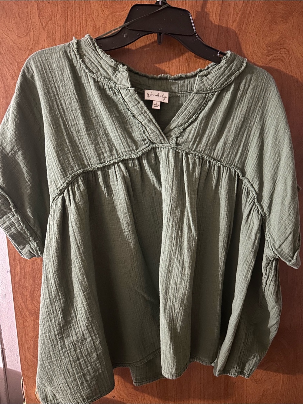 Wonderly Sage Green Gauze Peasant Tunic
